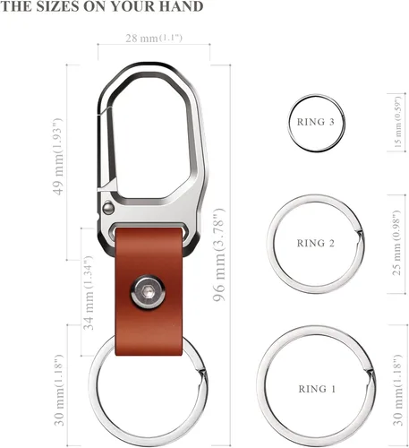 Vista 7 de XGUO Llavero de cuero con mosquetón para hombre y mujer