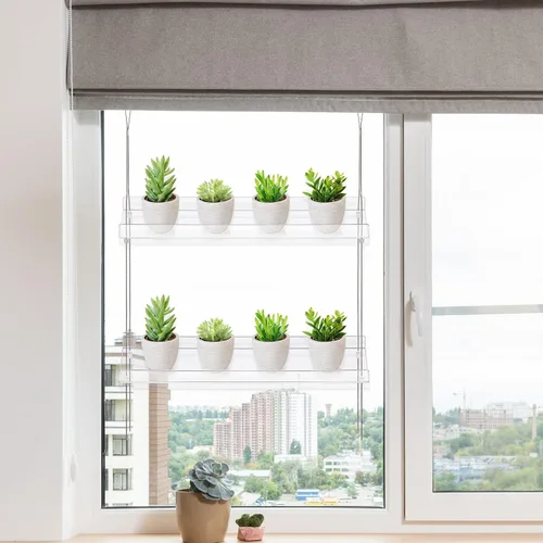 Vista 2 de Sumerflos Cajas de ventana de acrílico de 2 niveles para ventana de cocina, dormitorio, sala de estar, 16 pulgadas, flores de pared de 16 pulgadas