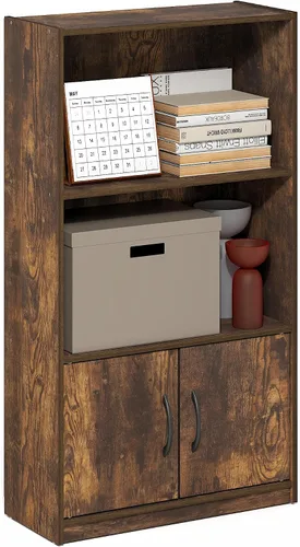 Vista 14 de Furinno Gruen - Estantería pequeña de 2 niveles, estantería con estante abierto y armario de almacenamiento de puertas, 9.3 x 21.8 x 27 pulgadas