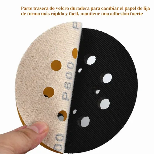 Vista 4 de Discos de lijado de gancho y bucle de 5 pulgadas, 8 agujeros, papel de lija de órbita aleatoria de grano 600, pack de 50