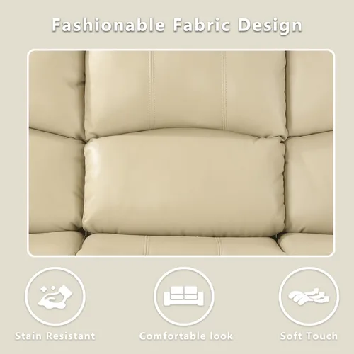 Vista 5 de Juego de muebles de sala de estar, juego de sofá reclinable de cuero, sofá reclinable y sofá biplaza, juego de sofá de cuero beige, juego de muebles