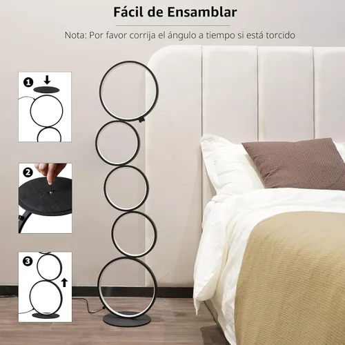 Vista 7 de NUÜR - Lámpara de pie LED de 43.3 pulgadas con 5 anillos, moderna lámpara