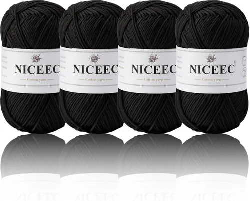 Vista 39 de NICEEC 4 madejas de hilo de algodón suave para bebé, 4 capas, manualidades DIY, peso fingering, hilo para manta para ganchillo y tejido, total 700