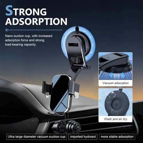 Vista 4 de Soporte para teléfono de automóvil, ABS antideslizante y antigolpes, soporte de teléfono para tablero de instrumentos, soporte de celular ajustable