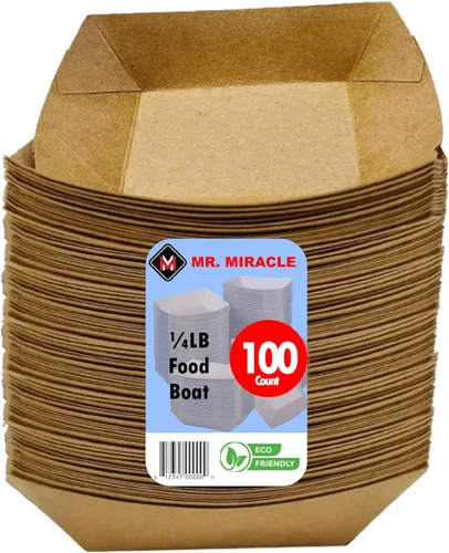 Vista 15 de Botes de comida de papel mediano, bandejas de papel kraft marrón para alimentos. Mediano (1 libra). Paquete de 250, botes desechables y reciclables.