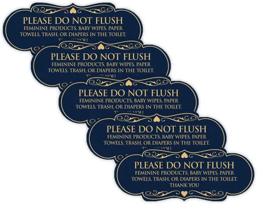 Vista 9 de Signs ByLITA Designer Please Do Not Flush Etiqutte Letrero (negro) - Pequeño 1 paquete