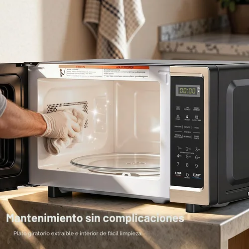 Vista 6 de Hornos microondas de encimera de 0.7 pies cúbicos, horno microondas de 700 vatios con iluminación LED, plato giratorio y bloqueo para niños