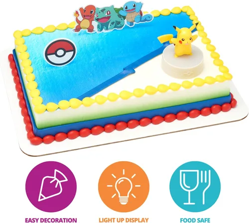 Vista 9 de DecoSet® Pokémon Decoración de Pastel de Pikachu con Luz, Juego de Decoración de 3 Piezas, Decoraciones de Cumpleaños Para Pasteles de Todos