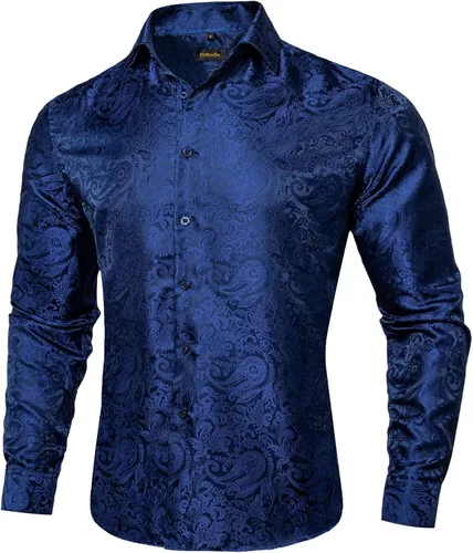 Vista 2 de DiBanGu Mens Shirt,Silk Long Sleeve Button Down Paisley Dress Shirts for Men Party Wedding
