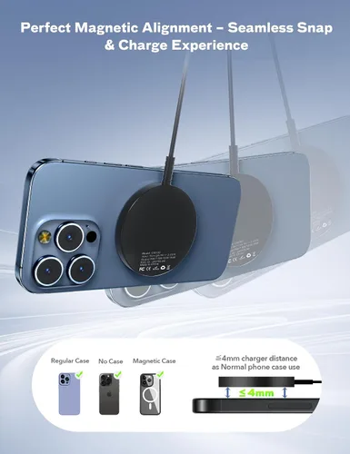 Vista 3 de Bohuma - Cargador inalámbrico magnético – Compatible con iPhone de la serie 12 a 17 y AirPods - Diseño elegante y ligero con carga rápida – Ideal