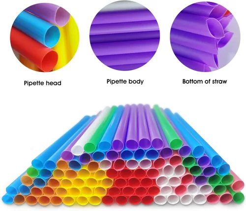 Vista 10 de 100 popotes para batidos envueltos individualmente, jumbo, grandes, de plástico, desechables, para té de burbujas, batidos coloridos