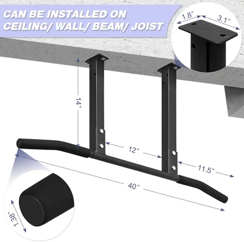 Vista 6 de ATENTO Pull Up Bar, Chin Up Bars Ceiling Mount, Workout for Home Gym, Beam, Crossfit - Heavy-Duty, Foam Grip, Easy installation