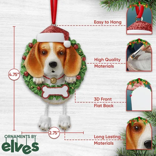 Vista 3 de Adornos de Navidad personalizados para perros 2024 – Corona de perro Beagle Adornos de Navidad para amantes de los perros, adorno de primera Navidad