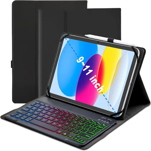 Vista 8 de Funda universal con teclado para tablet de 9.7", 10.1", 10.2", 10.5", 10.9", 11" iPad Samsung Fire Pixel Android 10.1 pulgadas, 7 colores Rainbow