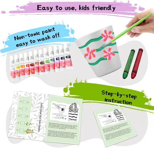 Vista 4 de Kit de jardinería infantil de pintura y plantas para niñas y niños, juguetes de jardín, flores, jardinería, regalo para niños, macetas de flores