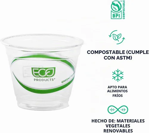 Vista 4 de ECO PRODUCTS GreenStripe - Vasos fríos transparentes de 9 onzas, vasos desechables de ácido poliláctico (PLA) a base de plantas para agua, jugo
