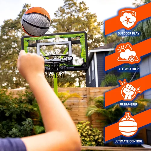 Vista 6 de Nerf Indoor + Outdoor Basketball - Proshot Official Size 29.5" Basketball + Air Inflation Pump - Extra Grip for Gym + Driveway Hoops - Regulation B7