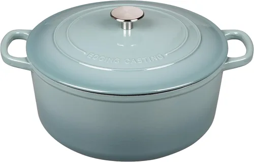 Vista 10 de EDGING CASTING Hornos holandeses con tapa, horno holandés cubierto de hierro fundido esmaltado de 5.5 cuartos de galón con doble asa, cian oscuro