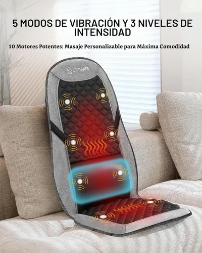 Vista 5 de COMFIER Masajeador de espalda con calor, almohadilla para silla con soporte Negro (Charcoal Black)