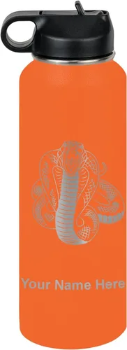Vista 43 de LaserGram Botella de agua personalizada, serpiente de cobra, acero inoxidable de doble pared aislada al vacío con popote superior, regalo grabado