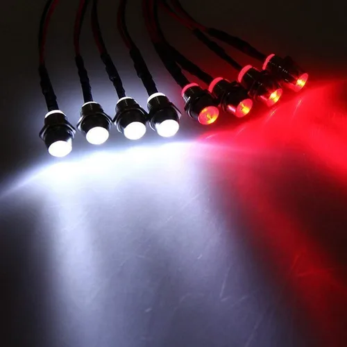 Vista 5 de Juego de 8 luces LED para coche RC a escala 1:10, 4 faros blancos y 4 luces traseras rojas