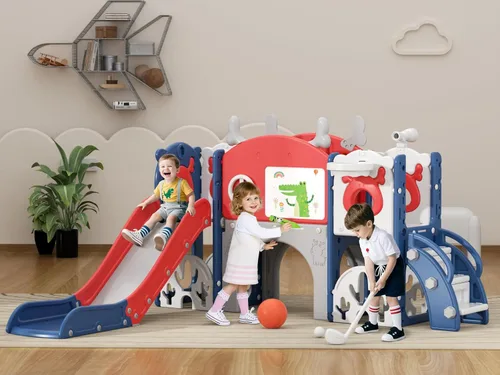 Vista 9 de XJD Juego de Tobogán 13 en 1 para Niños Pequeños, Tobogán para Niños de 1+ Años, Nueva Actualización con Set de Golf, Aro de Baloncesto, Pizarra