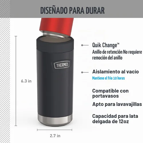 Vista 3 de THERMOS ICON SERIES, aislante delgado para latas de bebidas, 12 onzas, Glacier, acero inoxidable aislado al vacío
