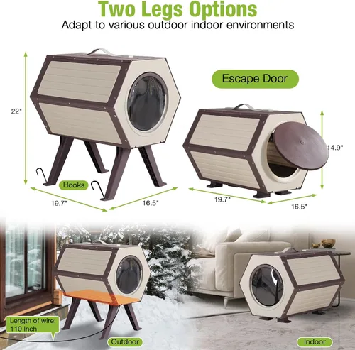 Vista 6 de GUTINNEEN Casa para gatos con calefacción expandible para múltiples gatos, aislada para invierno, cálido refugio para gatos con calentador ajustable