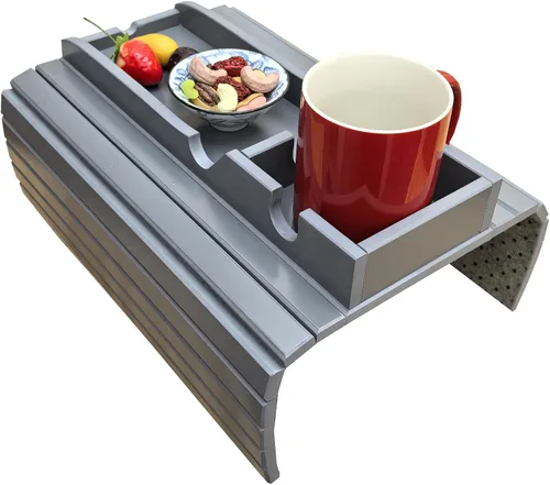 Vista 2 de Soporte para tazas de sofá, mesa de sofá para sofá, mesa de reposabrazos, mesa portátil, mesas de bandeja y mesas auxiliares para espacios pequeños.