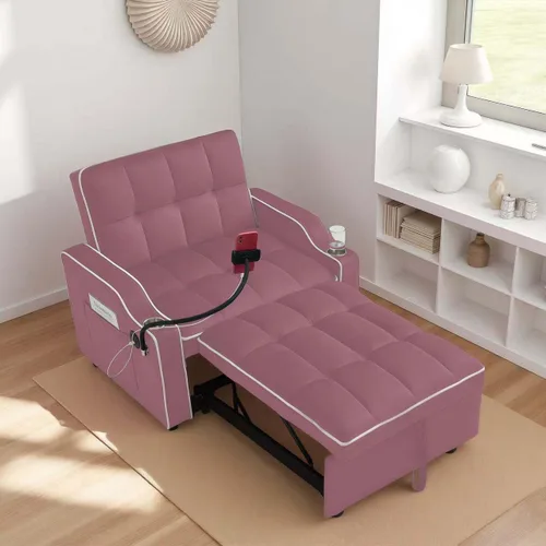 Vista 9 de Sofá cama extraíble pequeño de 69 pulgadas, sofá cama convertible 3 en 1, respaldo ajustable con soporte para teléfono, bolsillo lateral y puerto