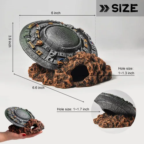 Vista 3 de Decoraciones de acuario-UFO Fish Tank Accesorios para Betta Hide Flying Saucer Creative Medium Fish Tank Decor Reptile Box Landscaping Ornament