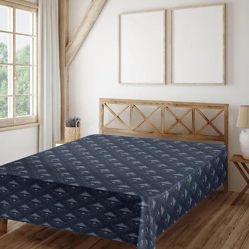 Vista 2 de Ambesonne Navy Flat Sheet, Geometric Symmetric Triangular Inspired Isolated Unreal Forms on Plain Backdrop, Soft and Comfortable Top Sheet