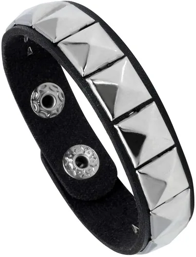 Vista 2 de Eigso 2 pulseras de cuero negro para hombres y mujeres, ajustables, hematitas, punk, con pinchos metálicos, Cuero, No es una piedra preciosa