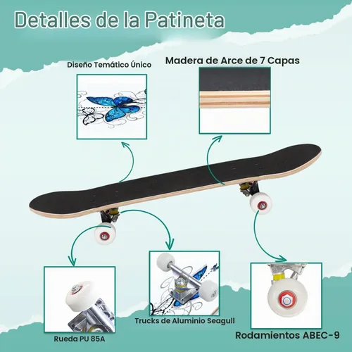 Vista 6 de Patinetas Composición de mariposas azules Morpho y mariposas blancas sobre blanco Monopatín cóncavo clásico Cosas geniales Regalos para adolescentes