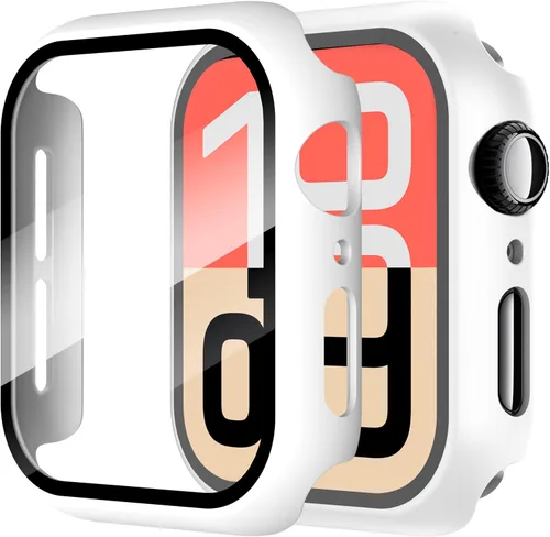 Vista 9 de Diruite Juego de 2 fundas para Apple Watch Series 3/2/1 de 38mm, protector de pantalla de vidrio templado ultradelgado de todo alrededor para iWatch