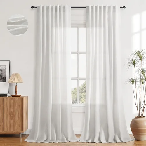 Vista 17 de Aersas Aqua Green Linen Curtains 84 Inches Long 2 Panels Set Back Tab Rod Pocket Living Room Curtain Farmhouse Rustic Light Filtering Hook Drapes