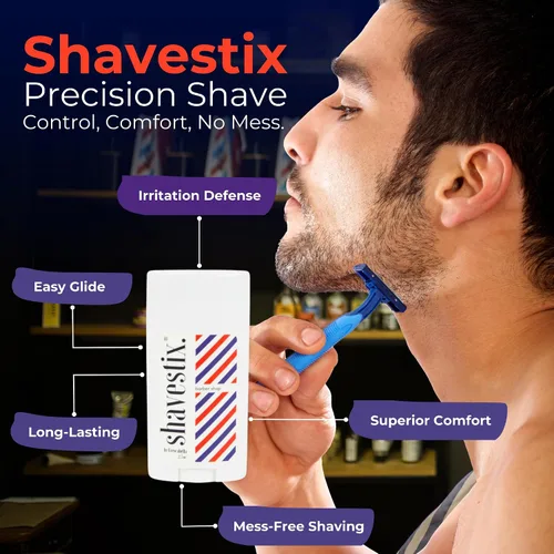 Vista 3 de Barra de crema de afeitar de tamaño de viaje de 2.75 onzas Barber Shop – Barra de crema de depilación para hombres Shavestix Shave Stick Sub