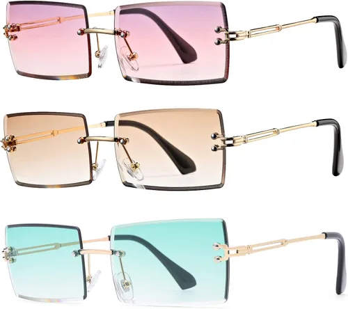 Vista 13 de Gafas de sol rectangulares para hombres/mujeres, gafas de sol pequeñas sin montura cuadrada
