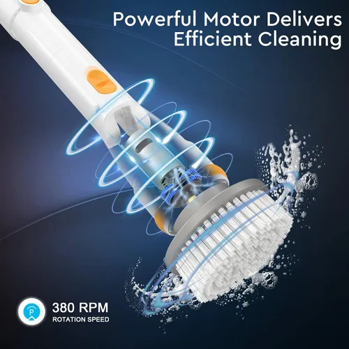 Vista 2 de Limpiador eléctrico giratorio KIKOLIN de alta velocidad de 380 RPM, cepillo de limpieza inalámbrico de 2 velocidades para baño, bañera, ducha, suelo