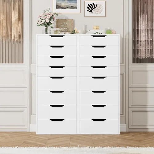 Vista 4 de FACBOTALL Cómoda blanca alta, cómoda de 8 cajones con asas ranuradas, cómodas altas blancas, cómoda moderna con gran espacio de almacenamiento