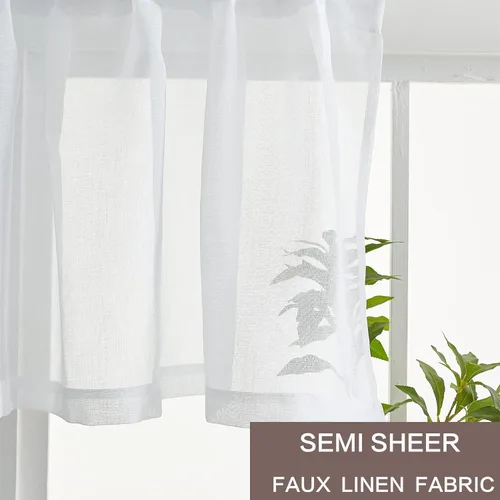 Vista 3 de Luvyohmee Cortinas de cenefa para ventanas, 2 paneles de 18 pulgadas de largo, semitransparentes con aspecto de lino, bolsillo para cortinero