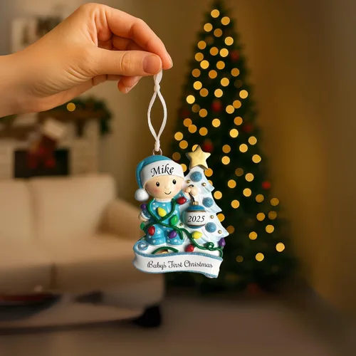 Vista 5 de Adorno de la primera Navidad del bebé 2025, árbol decorativo para bebé, recuerdo personalizado de vacaciones, adorno de mi primera Navidad