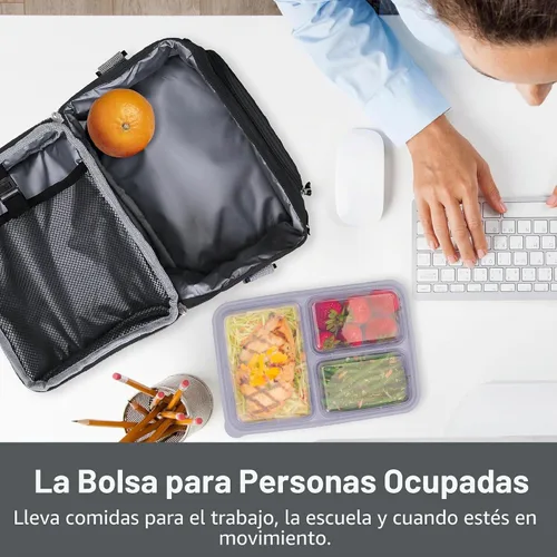 Vista 3 de Bentgo® Bolsa de almuerzo Deluxe - Lonchera duradera y aislada con bolsillo exterior con cremallera, bolsillo interior de malla, correas acolchadas
