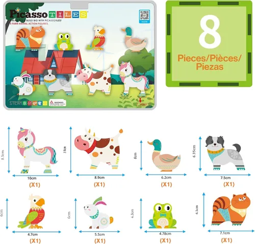Vista 3 de PicassoTiles 8 figuras magnéticas de animales de granja, complemento de 8 Animales de granja
