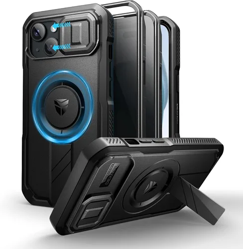 Vista 100 de Dexnor - Funda para iPhone 12 & iPhone 12 Pro con tapa deslizante para cámara, soporte ajustable y protector de pantalla integrado, carcasa