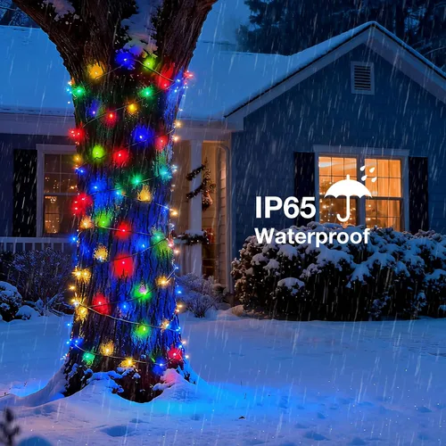 Vista 4 de Luces solares de Navidad al aire libre, 72 pies, 200 luces LED solares con 8 modos, cadena de luces de Navidad impermeable para patio, jardín