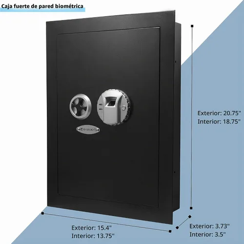 Vista 2 de Barska Caja fuerte de pared biométrica de seguridad de huellas dactilares 0.52 pies cúbicos