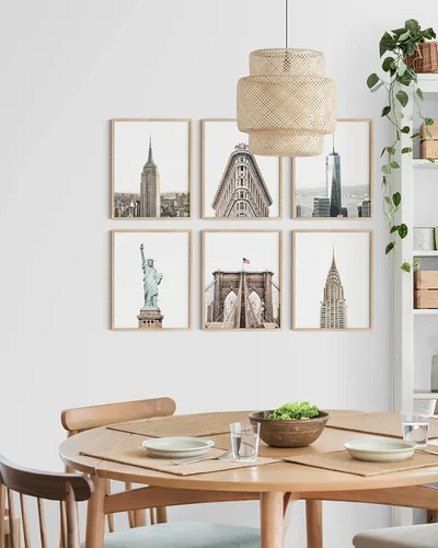 Vista 5 de HAUS AND HUES Arte de pared de rascacielos de la ciudad de Nueva York, juego de 6 carteles de horizonte de Nueva York, decoración moderna de pared