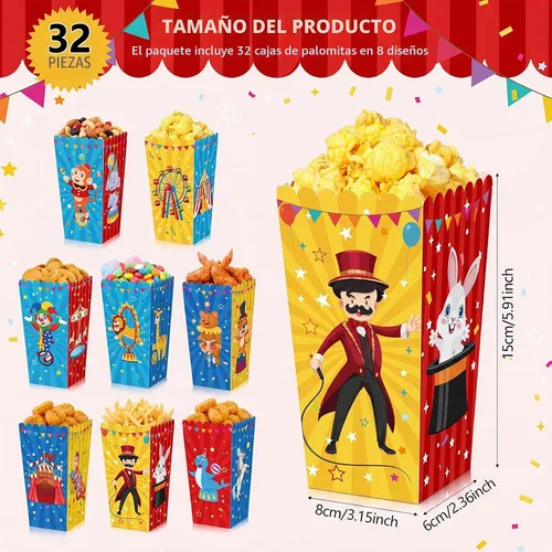 Vista 2 de Tiamon 32 piezas de suministros de fiesta de carnaval, cajas de palomitas de maíz de circo, cajas de papel de circo de 6 pulgadas, cajas de dulces
