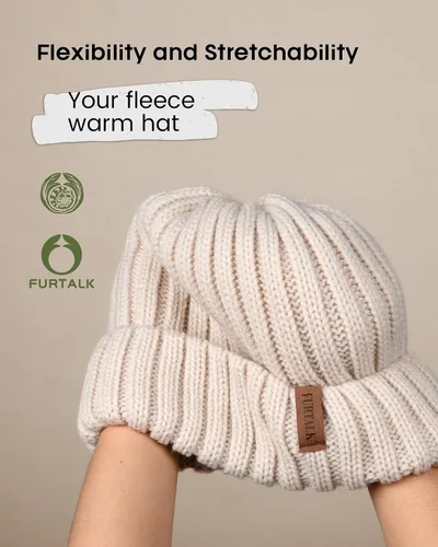 Vista 2 de FURTALK - Gorros de invierno con forro polar para mujer, gorro de punto grueso con calavera, gorro de nieve para mujer Beige